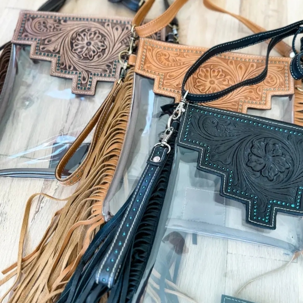 Large - Hand Tooled Clear Crossbody Concert Bag